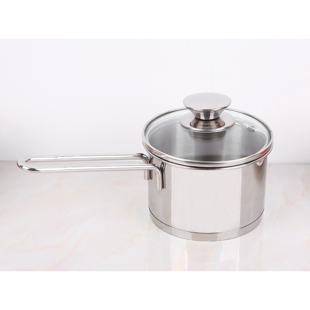 Quánh nấu cháo, khuấy bột cho bé size 14cm bằng chất liệu inox cao cấp có thể đun bếp ga, bếp từ,,,,,, không lo cháy nồi