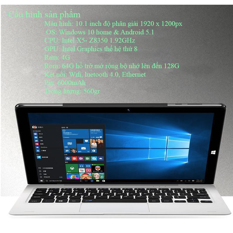 Máy tính bảng Tablet Onda oBook20 Plus Ram 4G, 64Gb SSD, HDMI 4K Dual Win10/Android (tặng Dock, bút cảm ứng)(Bạc 64GB)