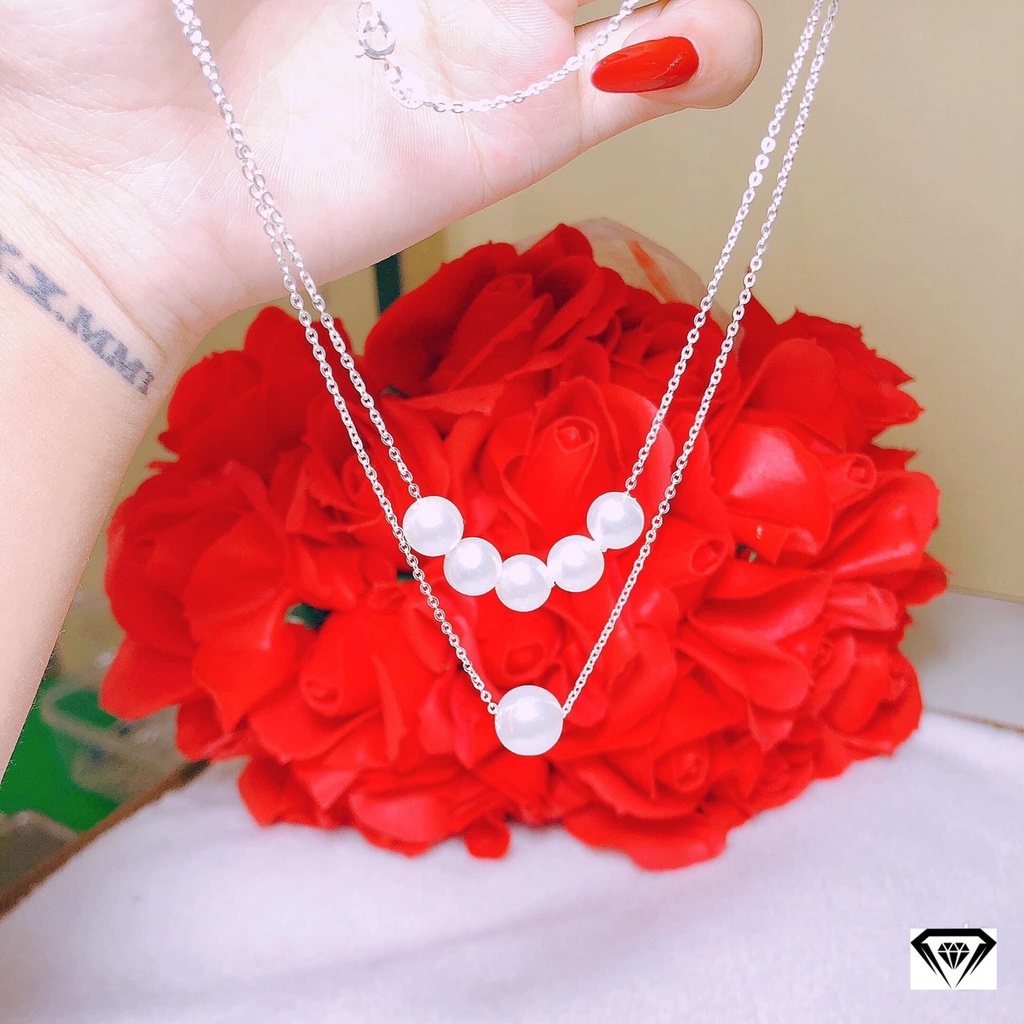 Vòng cổ chocker 2 tầng trai thật tự nhiên phối dây BẠC TA kiểu dáng trẻ trung