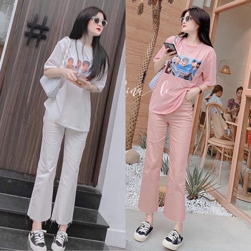 [Mã FAGREEN245 giảm 10% tối đa 30K đơn 99K] SET ÁO PULL HÌNH KÈM QUẦN CULOTTES KAKI TRẮNG HỒNG