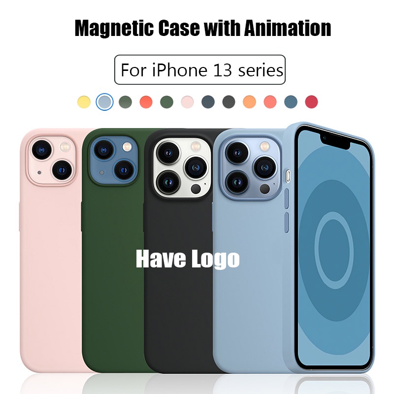 Ốp Điện Thoại Silicone Lỏng Có Đế Nam Châm 1: 1 Cho iPhone 13 Pro Max 13 Mini