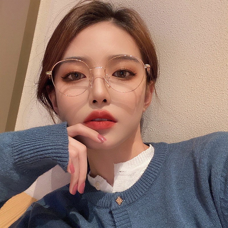 Kính Bản Lề TR90 Gọng Tròn Kim Loại Chống Ánh Sáng Xanh Chống Ánh Sáng Thời Trang Hàn Quốc