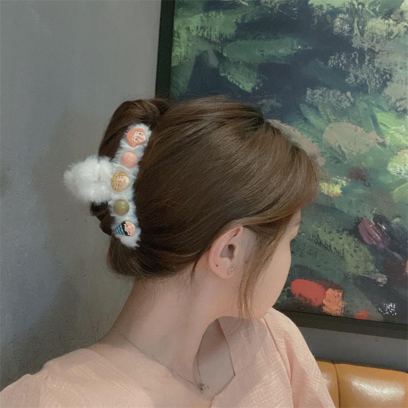 Kẹp Tóc Hàn Quốc Kẹp Càng Cua Phối Lông Hoạ Tiết Hoạt Hình Xinh Xắn