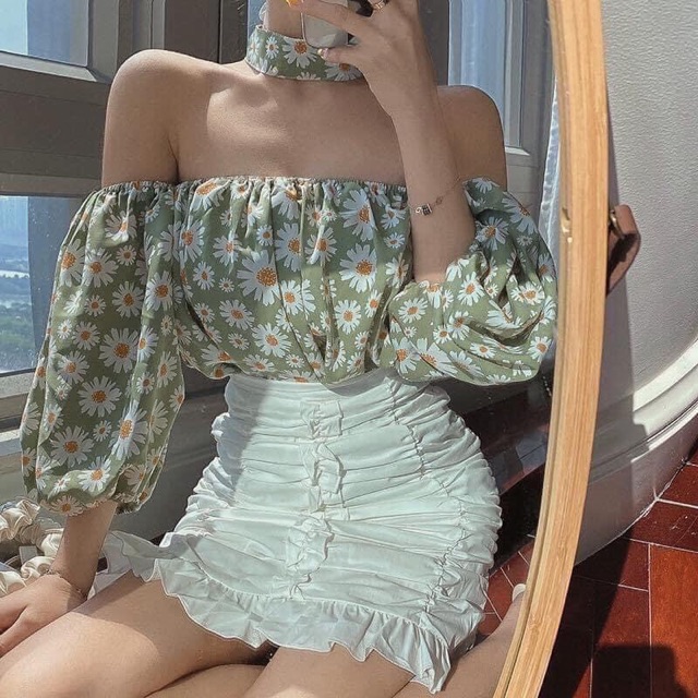 ❤️Áo Bẹt Vai Hoa Cúc Siêu Xinh