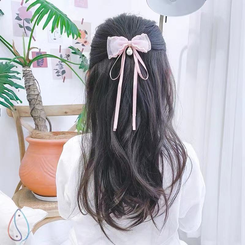 Kẹp Tóc Nơ Tua Rua Đính Ngọc Trai Thời Trang Hàn Quốc
