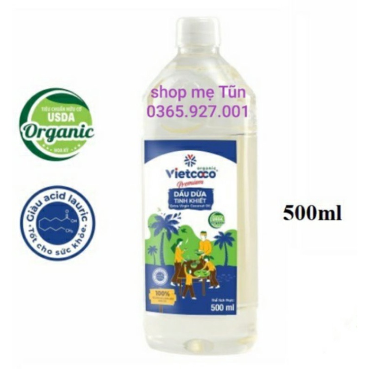 Dầu dừa tinh khiết organic vietcoco 500ml