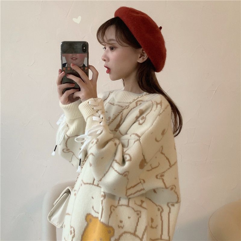 Áo sweater tay dài dáng rộng phong cách Hàn Quốc thời trang mùa đông dành cho nữ
