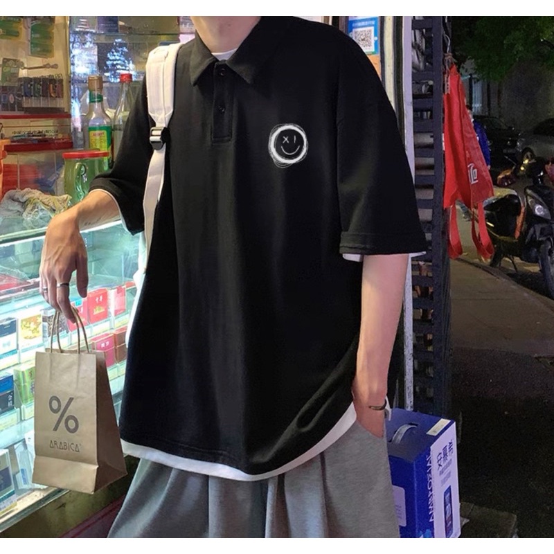 Áo polo mặt cười vẽ nhiều vòng logo TTA785