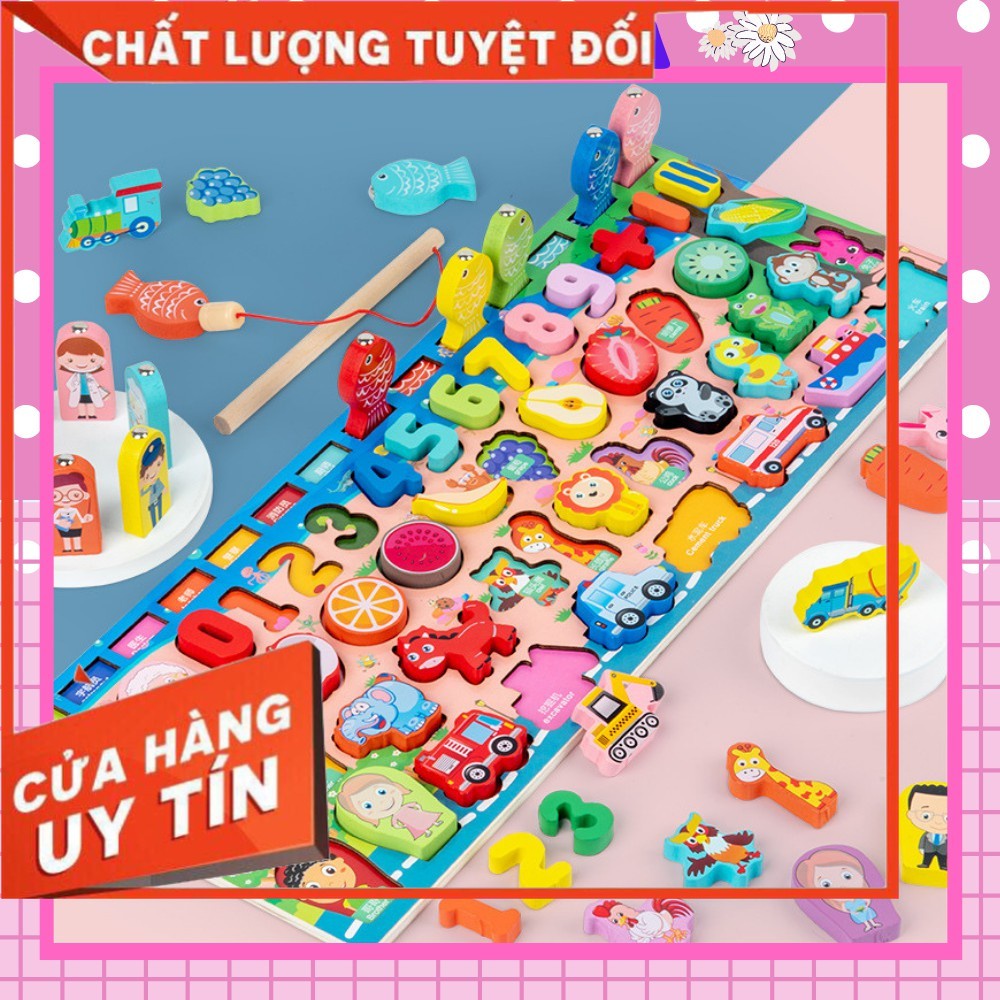Bộ bảng số thông minh đồ chơi cho bé đồ chơi trẻ em - đồ chơi gỗ xếp hình câu cá ghép số học đếm 63 chi tiết 5in1