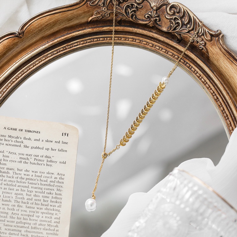 Necklace female retro fashion pearl wheat ear tassel niche light luxury net red clavicle chain