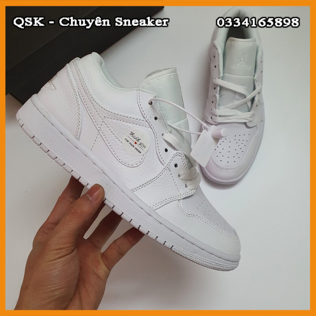 Giày Jordan 1 Low Triple White Trắng Cao Cấp Fullbox, Giày thể thao jordan 1 cổ thấp trắng full da nhăn, dày dặn êm chân
