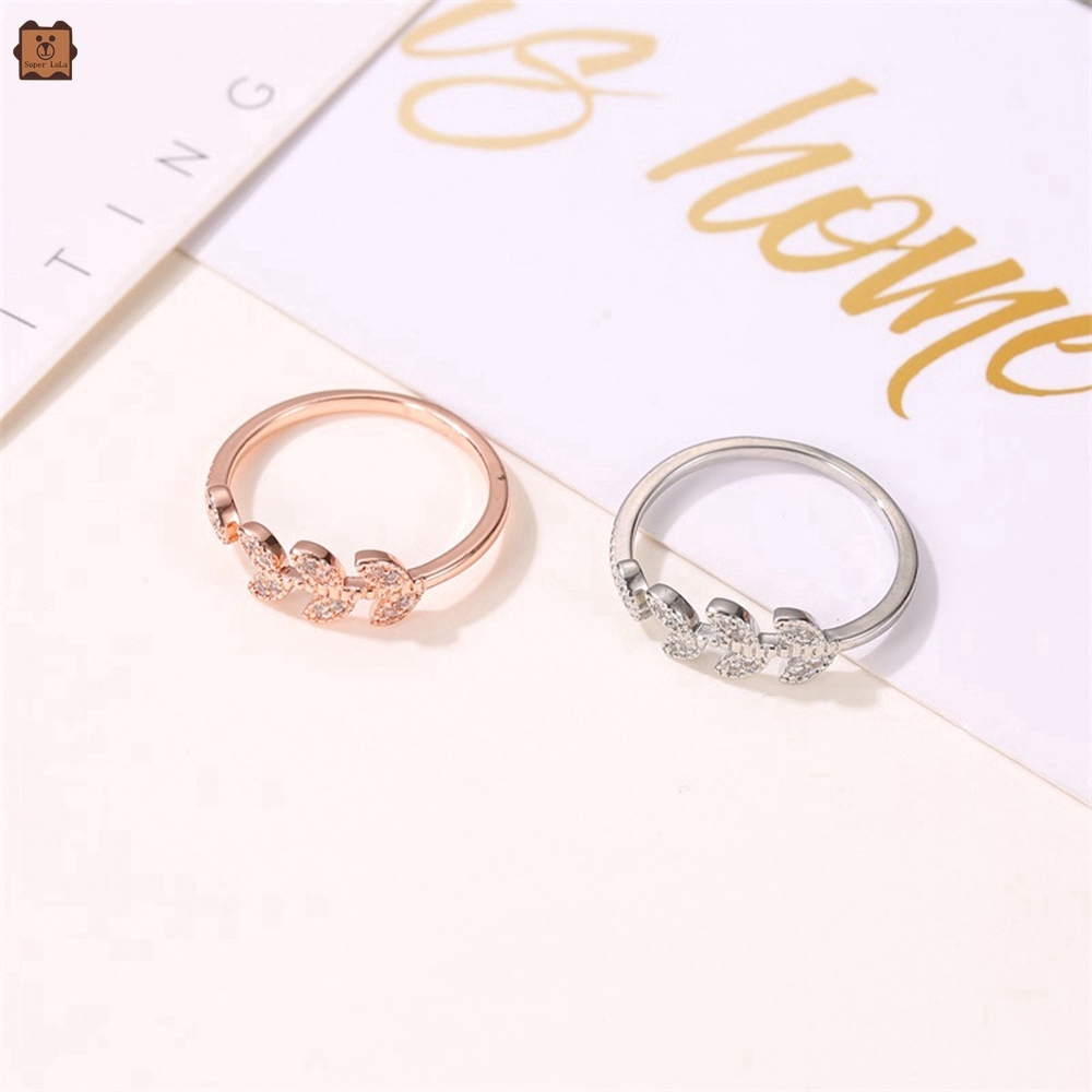 Nhẫn Hở Hình Chiếc Lá Đính Đá Zircon Đơn Giản