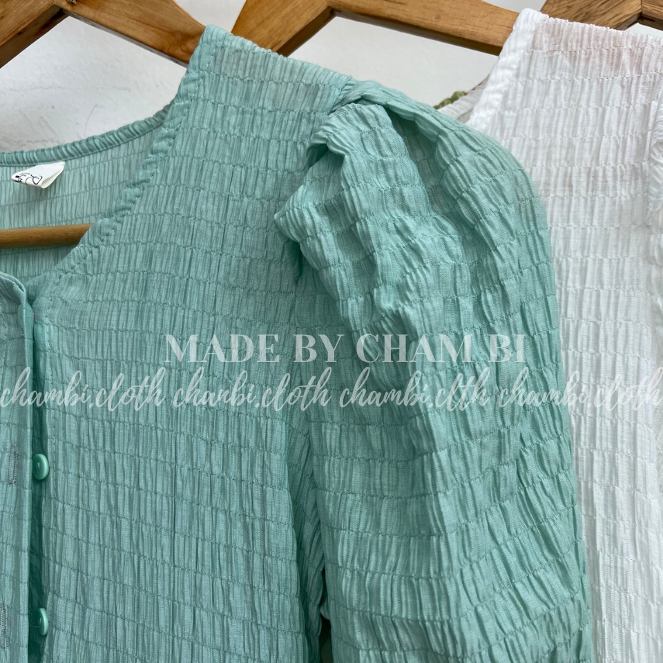 Váy kiểu tiểu thư V.118, Váy babydoll xòe tầng xốp nhăn cúc ngực tay bồng ngọt ngào - Thời trang nữ Chấm Bi