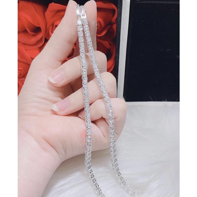 Set Bộ Trang Sức Bạc Ta 2 Chi tiết Dây Chuyền Và Lắc Tay Full dải đá siêu đẹp  - Trang sức Vàng Bạc Hoà Thảo