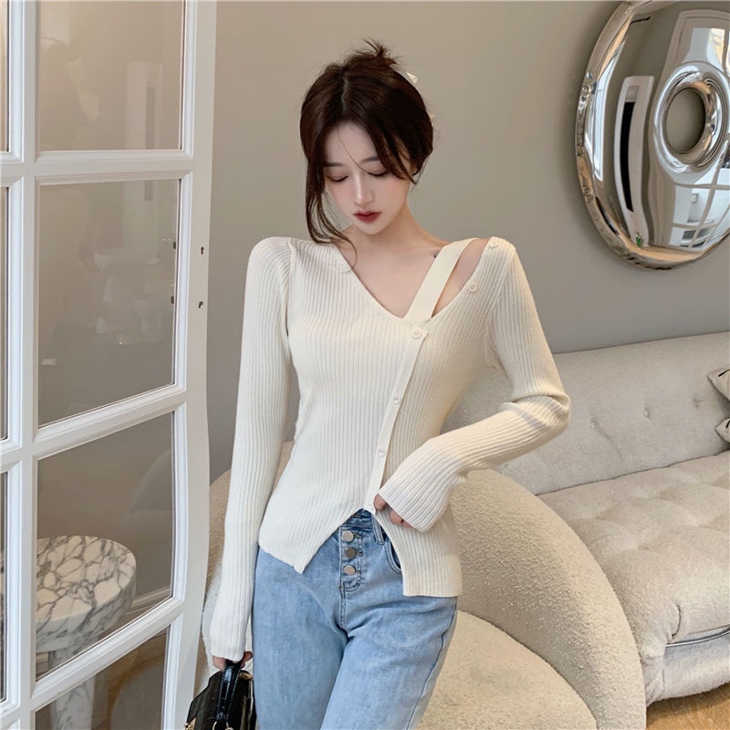 Áo len tay dài xẻ tà thời trang dành cho nữ