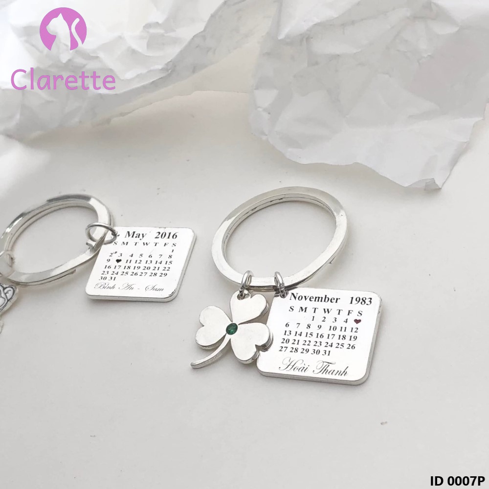 Móc chìa khóa bạc khắc tên theo yêu cầu làm quà tặng Clarette 0007P