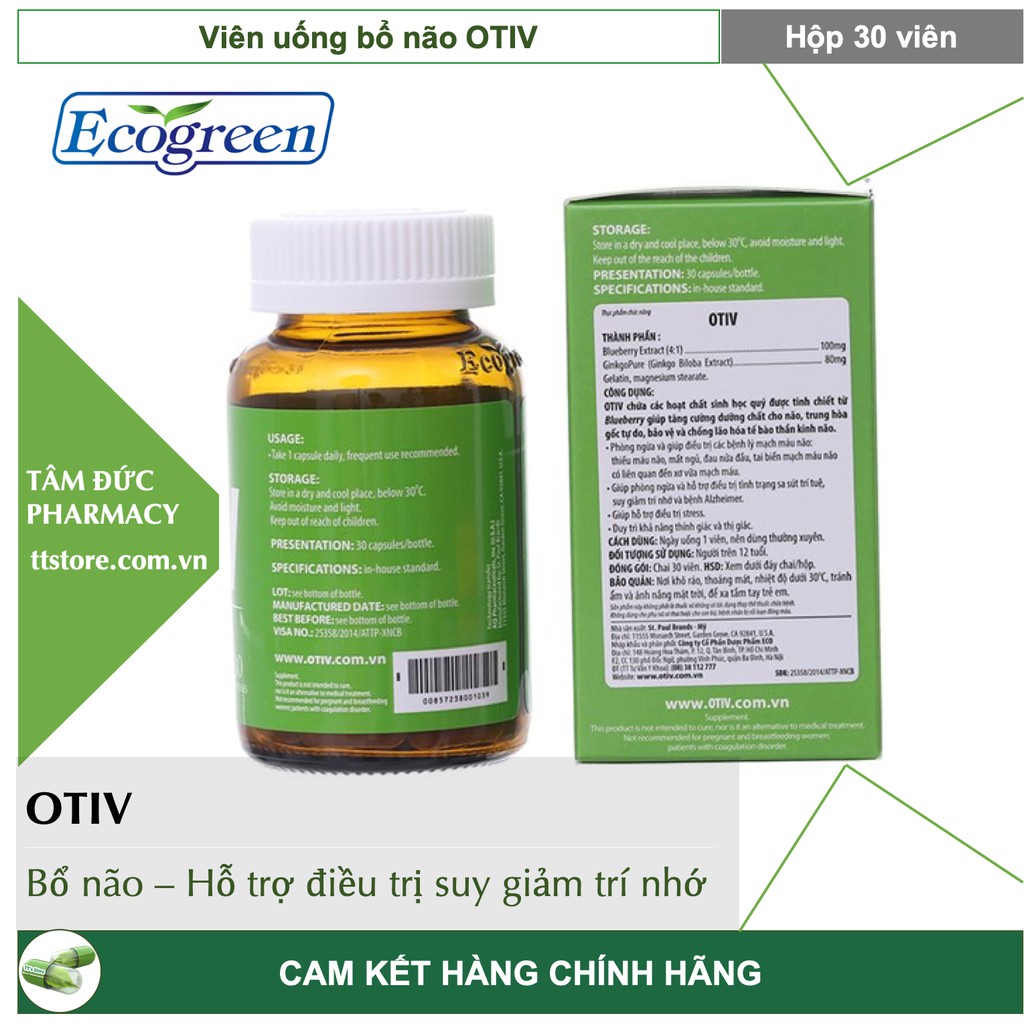 OTIV [Hộp 30 viên] - Hỗ trợ cải thiện mất ngủ, đau nửa đầu, tăng cường trí nhớ [ECO GREEN]