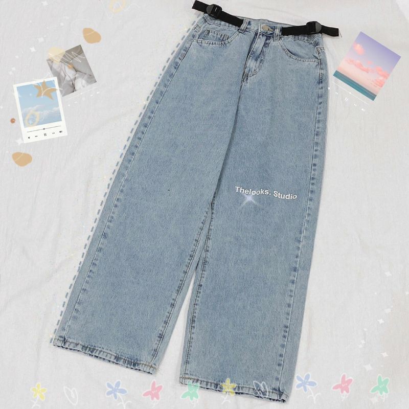 Quần Jean thụng có belt 2 bên form unisex (Ảnh thật)