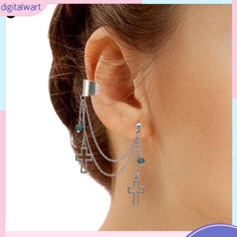 Một khuyên kẹp vành tai phối dây và mặt hình lá cây/con cá độc đáo