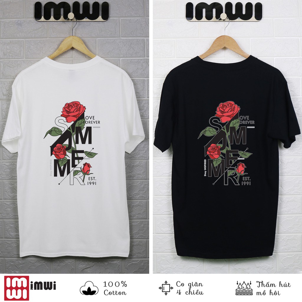 Áo thun hoa hồng cổ tròn TS2106416 vải Cotton 100% - Co giãn 4 chiều - Hàng cao cấp