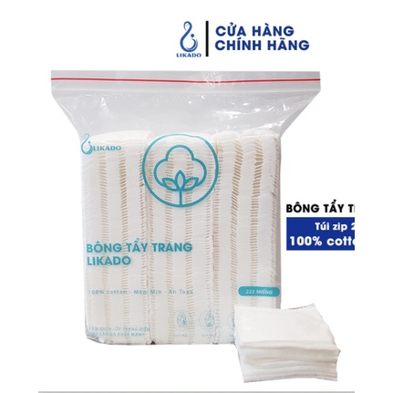 Bông tẩy trang 222 miếng Likado 3 lớp 2 mặt chất liệu cotton bông tự nhiên