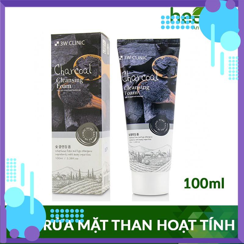 Sữa rửa mặt sạch sâu, ngừa mụn từ than hoạt tính 3W CLINIC CHARCOAL CLEANSING FOAM