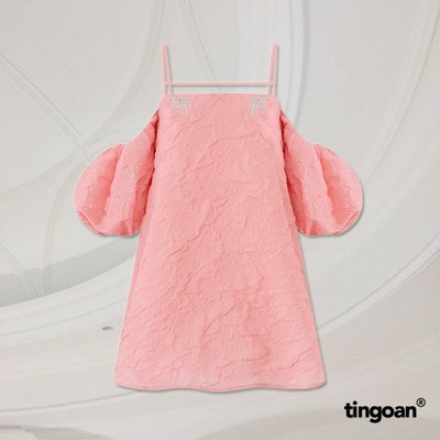 TINGOAN® - Váy hai dây tay bồng vân hoa 3 lớp dây ngang ngực bồng xòe đính nơ kim loại hồng SLEEPING BEAUTY DRESS/PK