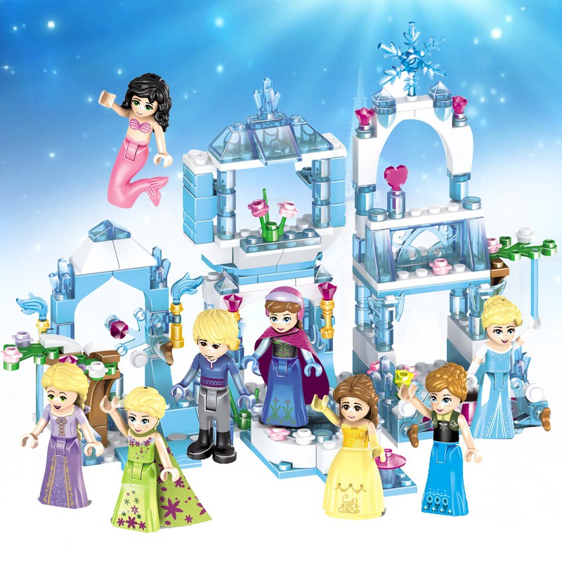 Set 8 Mô Hình Lắp Ráp Lego Công Chúa Anna Elsa Belle Mermaid Cinderella 8 Trong 1 Cho Bé