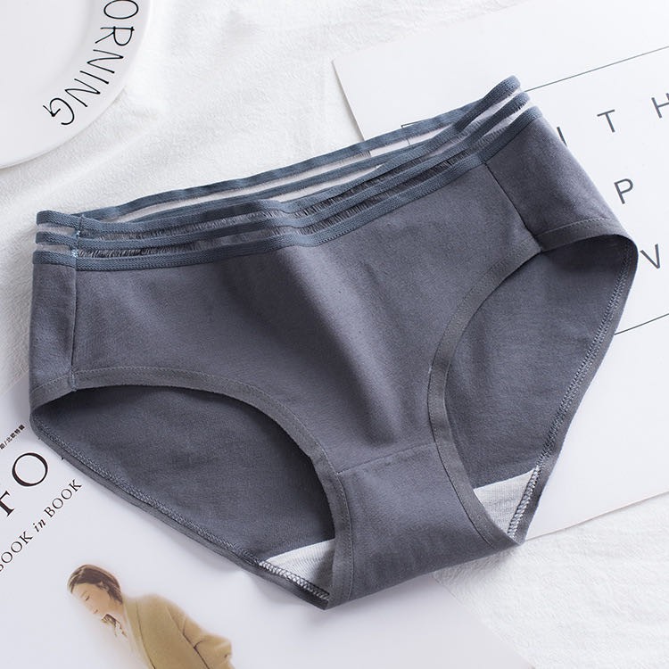 Stripe Waist Solid Color Women Full Panty Female Underwear Cotton Lingerie