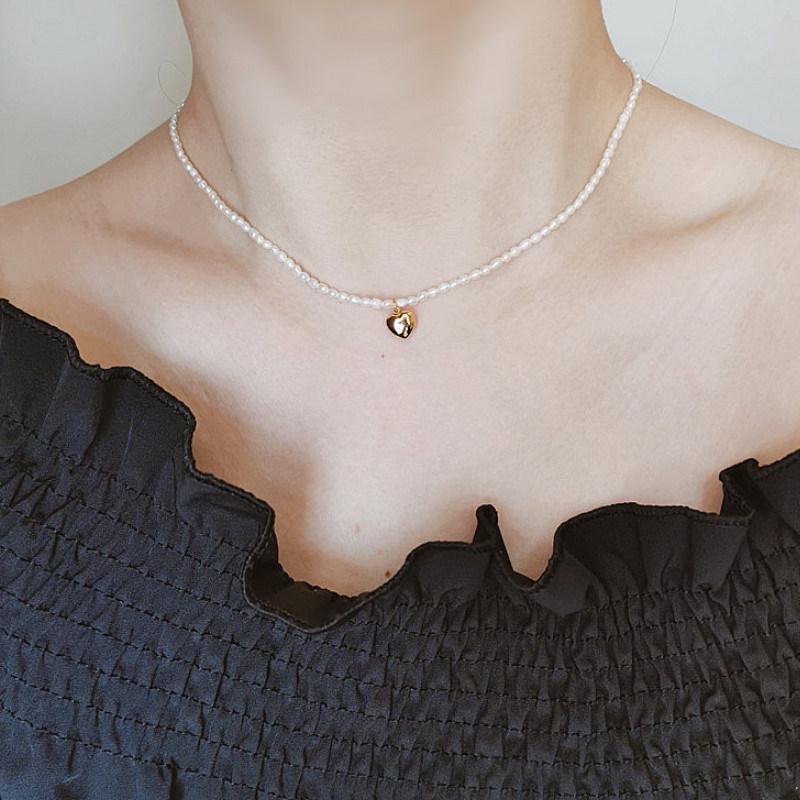 Dây chuyền hạt ngọc phối trái tim xinh xắn titan không gỉ