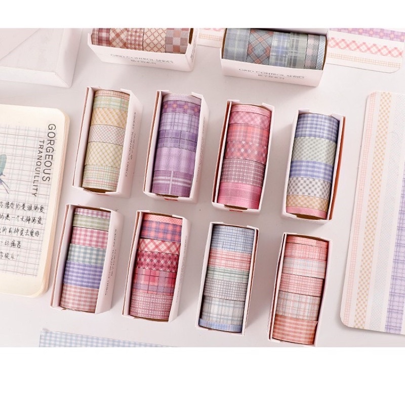 Set 6 Cuộn Washi Tape Họa Tiết Kẻ Caro