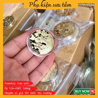 Đồng xu cá chép mạ vàng - phong thủy may mắn .