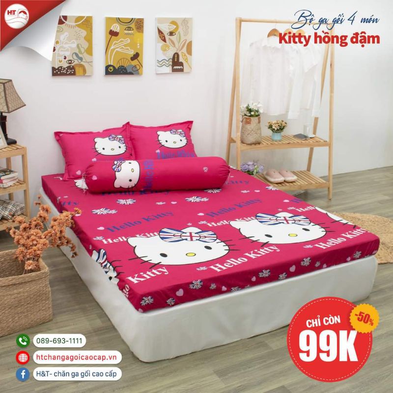 (giá hủy diệt) chăn ga gối Set hè 5 món mẫu hello kitty