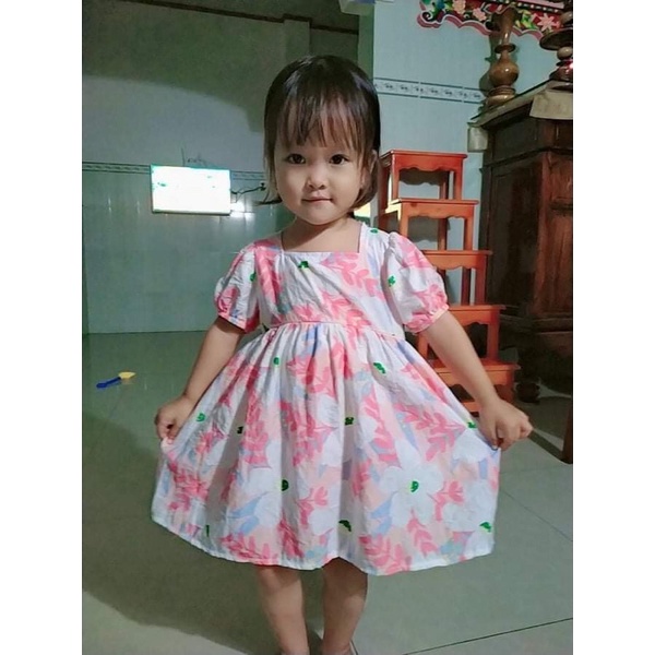 Set Váy Hoa Vải Thô Hàn Dành Cho Bé Gái