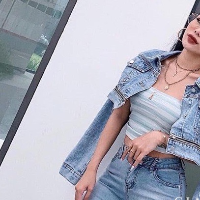 Áo khoác jean nữ cao cấp, áo khoác nữ croptop màu xanh trẻ trung chất liệu denim chuẩn shop T-fashion shop kn04