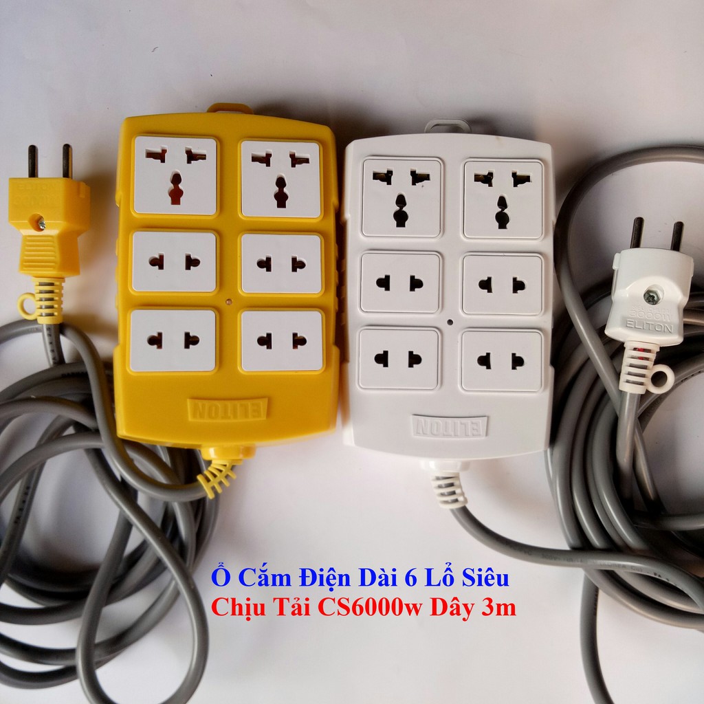 [ELITON] Ổ Cắm Điện Dài 6 Lổ Siêu Chịu Tải CS6000w Dây 3m