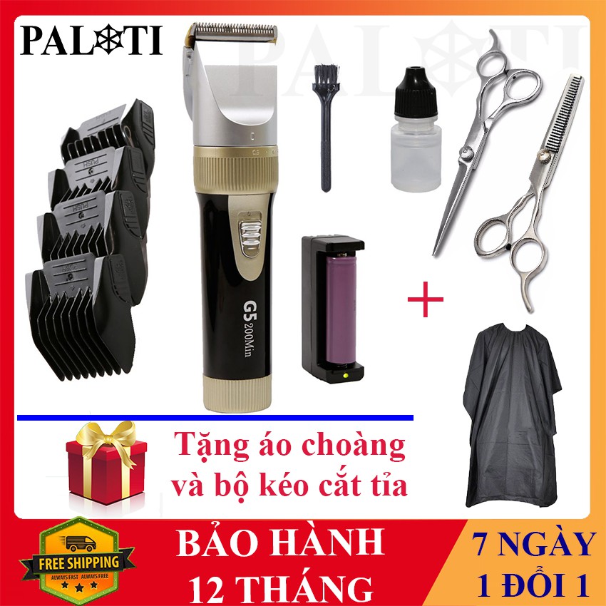 Tông Đơ Cắt Tóc Gia Đình 2 Pin- Pin 200 phút G5 TẶNG Kéo + Áo Choàng Cắt Tóc - Tăng đơ hớt tóc