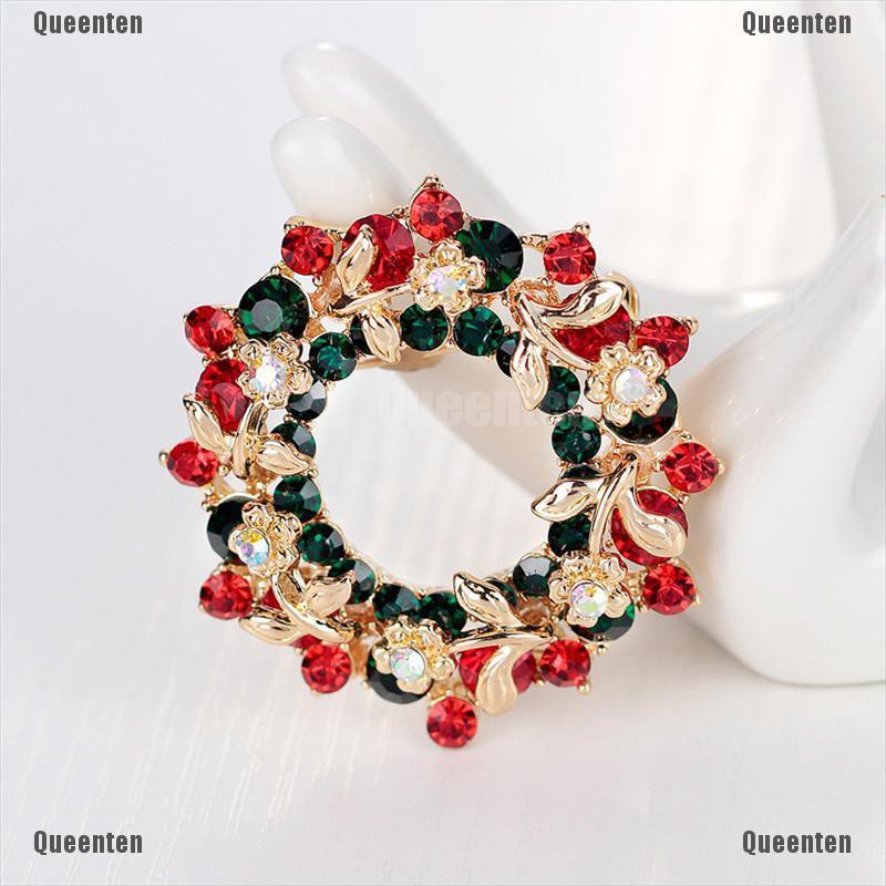 ★Queen★Hot Crystal Jewelry Round Garland Christmas Brooch Pin Party Gifts Santa Claus