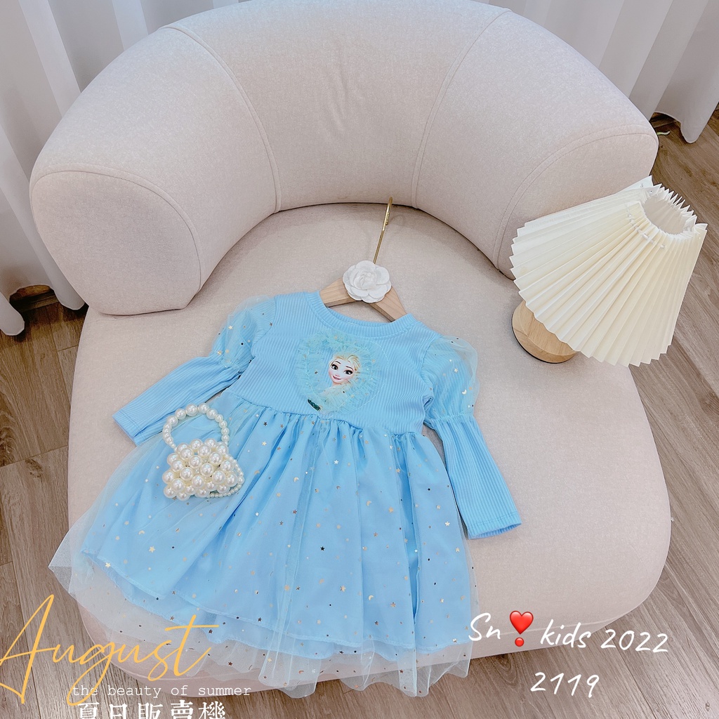 Váy elsa dài tay công chúa cho bé gái 8-20kg