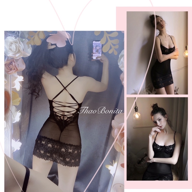 Váy Ngủ Đan Dây Lưng Có Gọng Nâng Ngực. GIAO HỎA TỐC TPHCM. Đồ Ngủ Cosplay Sexy. ThaoBonita T006