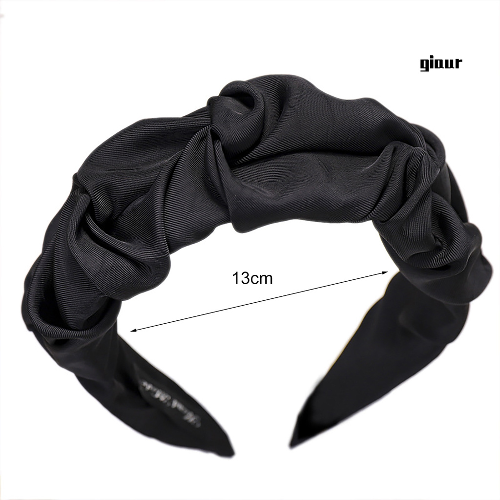 Băng Đô Cài Tóc Bản Rộng Xếp Ly Màu Sắc Trơn Không Trượt