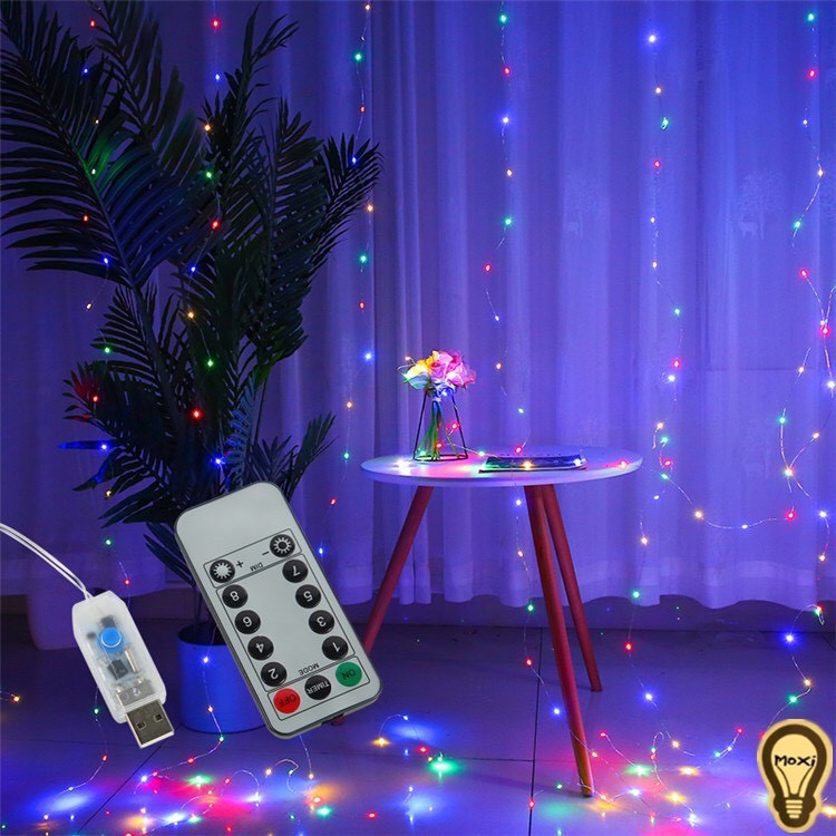 Đèn LED thả Rèm mành nháy 3mx3m trang trí DECOR phòng ngủ lễ tết Vàng Đa Sắc MOXI.