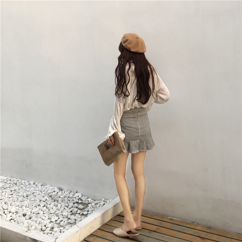 Chân váy IELGY dáng ngắn in họa tiết caro tươi mới cho nữ