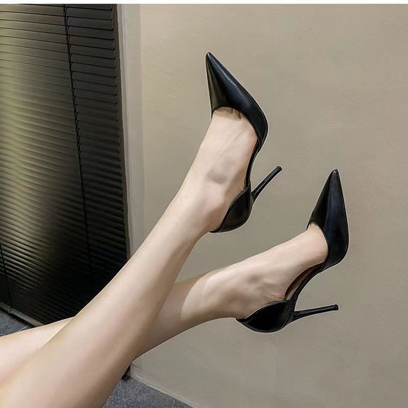 Giày Sandal Cao Gót Da Mềm Màu Đen / Nude Phong Cách Quyến Rũ