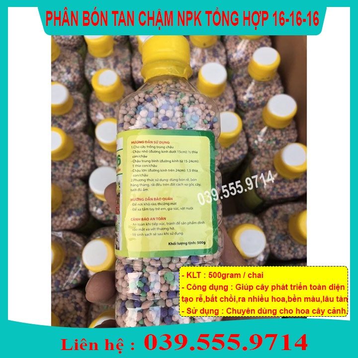 Phân tan chậm NPK tổng hợp 16-16-16 chuyên dùng cho hoa, cây cảnh - chai 500gram