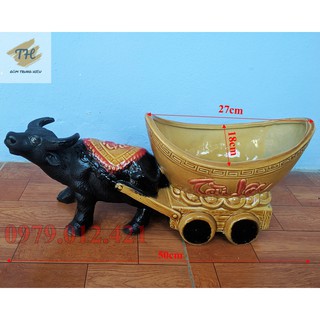 Chậu tượng con Trâu kéo Vàng gốm Bát Tràng