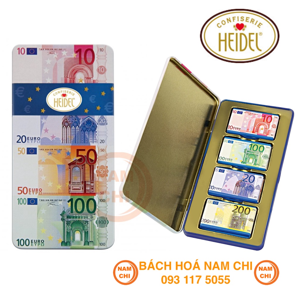 Kẹo Socola CONFISERIE HEIDEL Ngoại Tệ Tiền Euro Hộp Thiếc 60g - Châu Âu