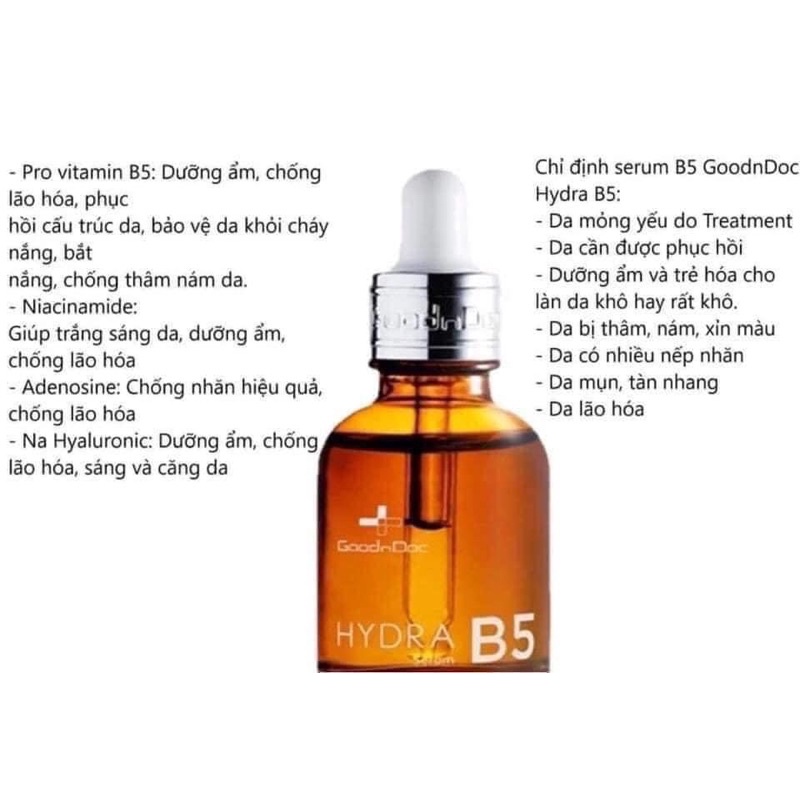 Sẻum dưỡng ẩm phục hồi làm trắng da B5 GoodnDoc Hydra 30ml