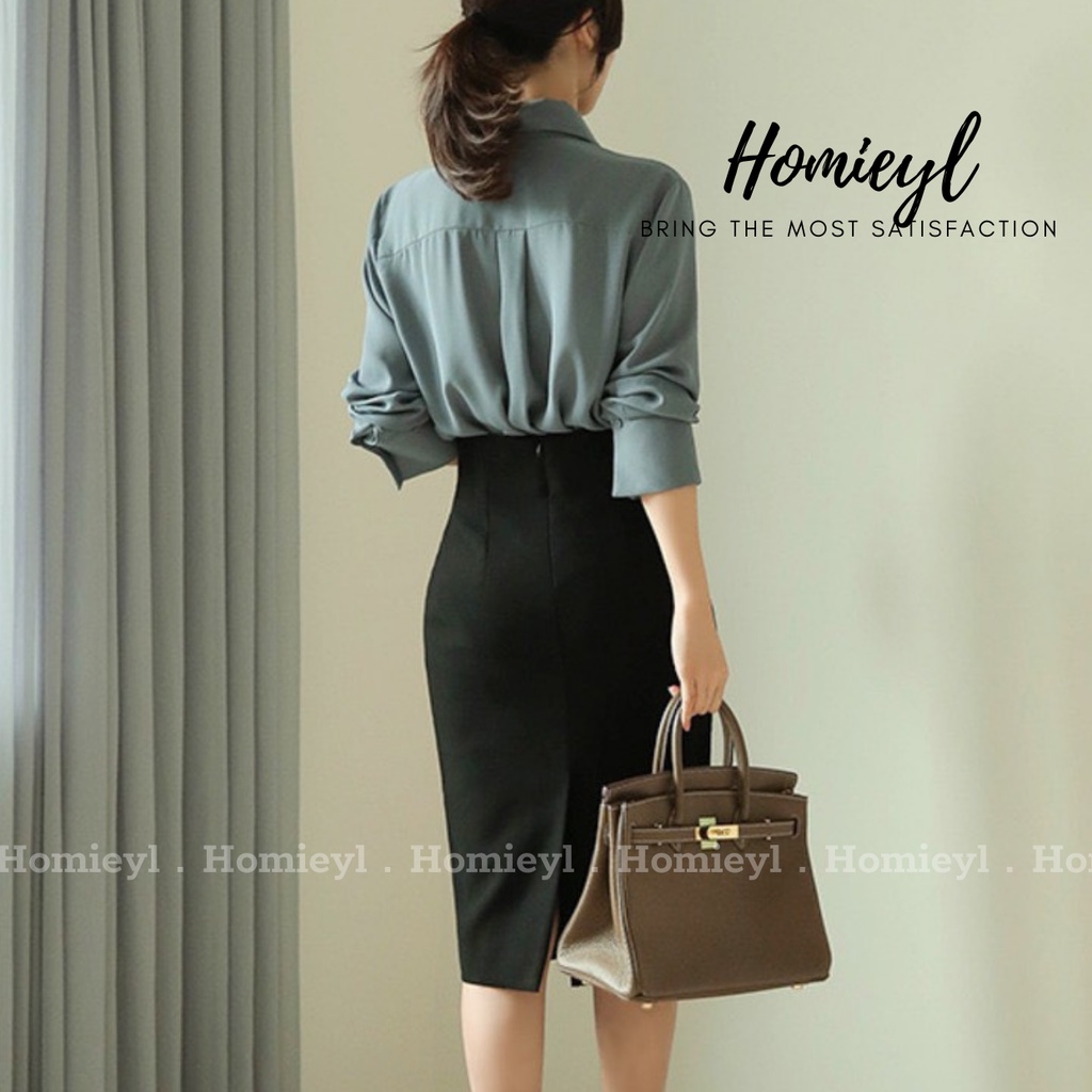 Chân váy bút chì dài công sở Homieyl cao cấp đen dài xẻ sau