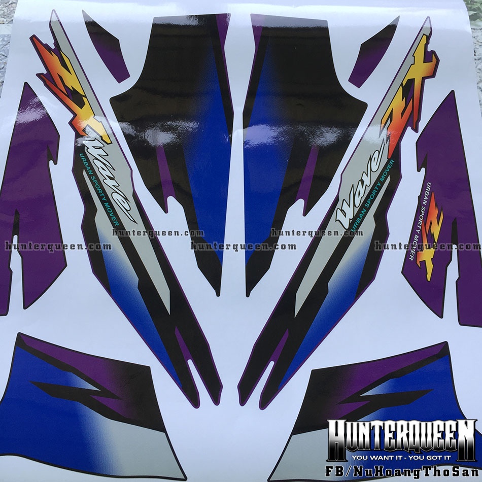 Tem rời WAVE nhỏ. Chế tem ZX tím đen nổi bật. Decal bền đẹp không bay màu